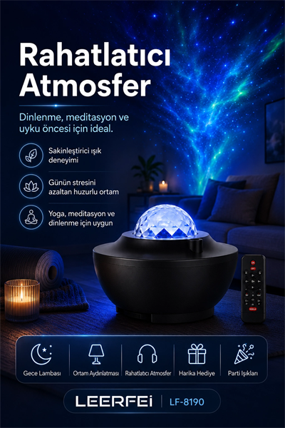 Uzaktan Kumandalı Yıldızlı Gökyüzü Projektörü Gece Lambası Ambiyans Işıklı