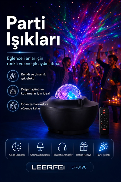 Uzaktan Kumandalı Yıldızlı Gökyüzü Projektörü Gece Lambası Ambiyans Işıklı
