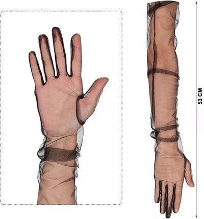 Uzun Boy Likralı Siyah Renk Yetişkin Mega Tül Eldiven 53 cm (3936)