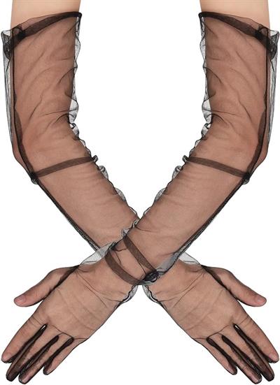 Uzun Boy Likralı Siyah Renk Yetişkin Mega Tül Eldiven 53 cm (3936)