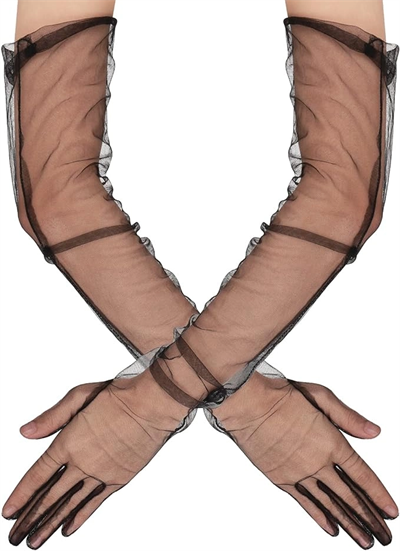 Uzun Boy Likralı Siyah Renk Yetişkin Mega Tül Eldiven 53 Cm Bx40