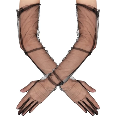 Uzun Boy Likralı Siyah Yetişkin Mega Tül Eldiven