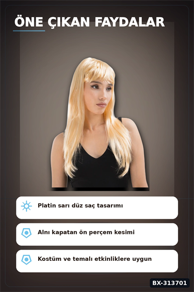 Uzun Duz Sentetik Parti Peruğu 60 cm - Yetiskin Kostum Aksesuari Tekli BX-313701