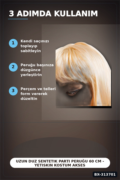 Uzun Duz Sentetik Parti Peruğu 60 cm - Yetiskin Kostum Aksesuari Tekli BX-313701