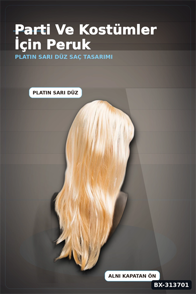 Uzun Duz Sentetik Parti Peruğu 60 cm - Yetiskin Kostum Aksesuari Tekli BX-313701