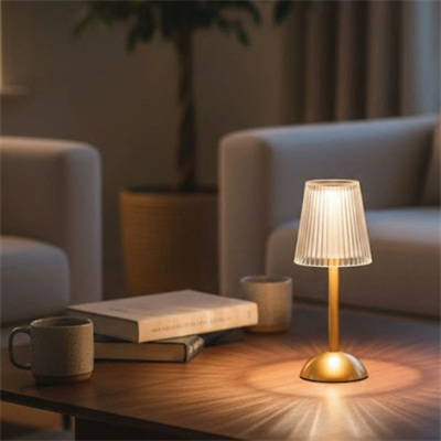 Uzun Klasik Çizgili Model Led Masa Lambası – Dokunmatik, 3 Renk Işık Modlu, Şarjlı Dekoratif Gece Lambası Bx40