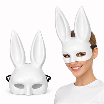 Uzun Kulaklı Beyaz Lüks Tavşan Maskesi