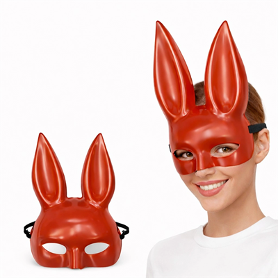 Uzun Kulaklı Kırmızı Lüks Tavşan Maskesi