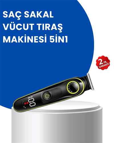 Uzun Pil Ömürlü LED Göstergeli Erkek Bakım Seti 5-in-1 Saç Sakal Tıraş Makinesi