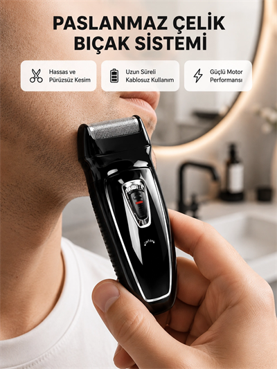 Uzun Pil Ömürlü Şarjlı Tıraş Makinesi – Hızlı Şarj, Ergonomik Tasarım, Çok Yönlü Kullanım