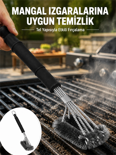 Uzun Saplı Izgara Temizleme Fırçası Çelik Telli Yeni Nesil