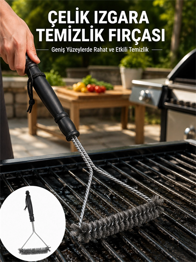 Uzun Saplı Paslanmaz Çelik Izgara Temizlik Fırçası Yeni Nesil