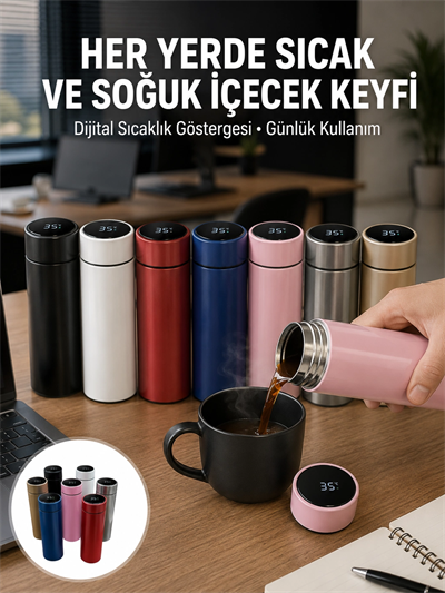 Uzun Süre Isı Koruma Sağlayan Dijital Göstergeli Termos Yeni Nesil