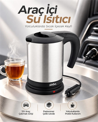 Uzun Yol ve Seyahatlerde Kullanıma Uygun 12V Araç Çakmak Girişli Taşınabilir Su Isıtıcı