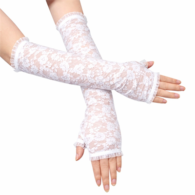Uzun Zarif Dantel Eldiven Parmaksız Beyaz 35 Cm Bx40