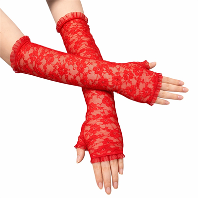 Uzun Zarif Dantel Eldiven Parmaksız Kırmızı 35 Cm Bx40