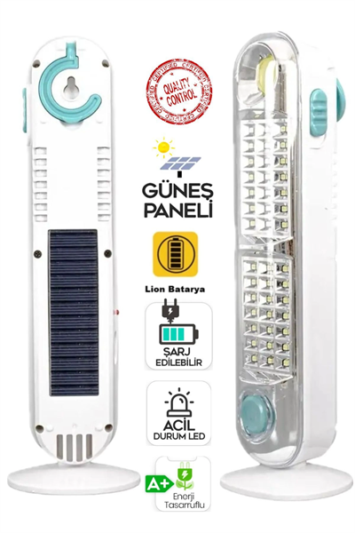 V-005 42 Ledli+fener Solar Güneş Panelli Ultra Güçlü Ledli Şarjlı Işıldak