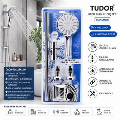 Vakumlu - Krom Lux Sürgülü Duş Seti Bx40