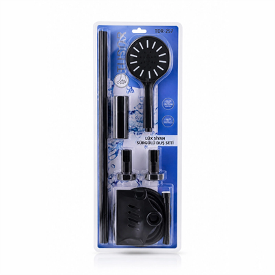 Vakumlu - Siyah Lüx Sürgülü Duş Seti Bx40