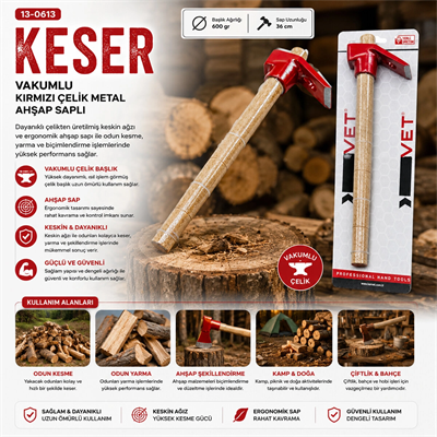 Vakumlu Kırmızı Keser Ahşap Saplı Bx40