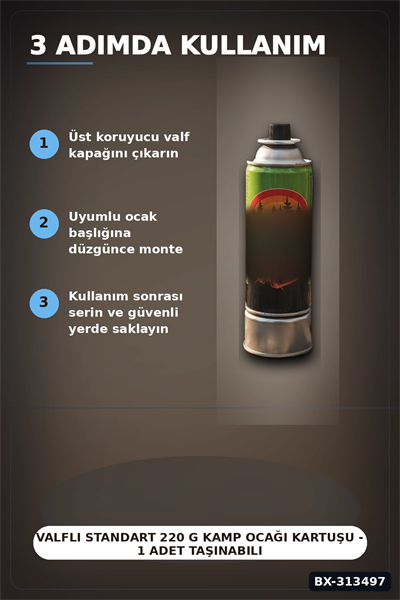 Valfli Standart 220 g Kamp Ocağı Kartuşu - 1 Adet Taşınabilir Doğa Gazı BX-313497