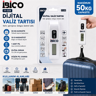 Valiz Model Dijital Valiz Terazi Tartı Kantar Pilli Max=50kg Hasassiyet = 10gr İ11-029 Bx40