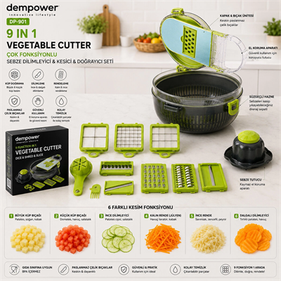 Vegetable Cutter Hazneli 9ın1 Çok Fonksiyonlu Sebze Dilimleyici - Kesici - Doğrayıcı Seti Dp-901 Bx40