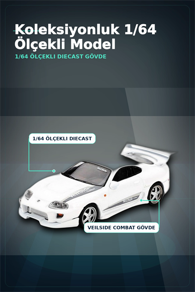 VeilSide Combat Beyaz 1/64 Diecast Toyota Supra Model Araba - Mini Koleksiyonluk BX-313383