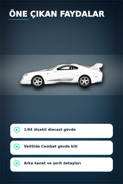VeilSide Combat Beyaz 1/64 Diecast Toyota Supra Model Araba - Mini Koleksiyonluk BX-313383
