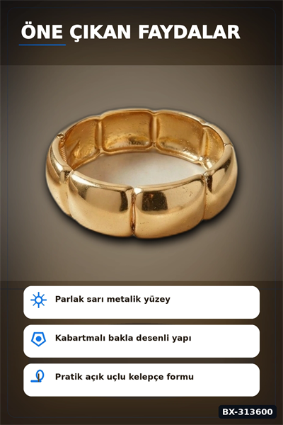 Vintage Bakla Desenli Pirinç Kalın Kelepçe Bileklik - 1 Adet, Kadın Takı Aksesuarı BX-313600