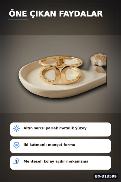 Vintage Manşet Kesim Pirinç Bilezik - Tekli Paket, Kadın Takı Aksesuarı BX-313599