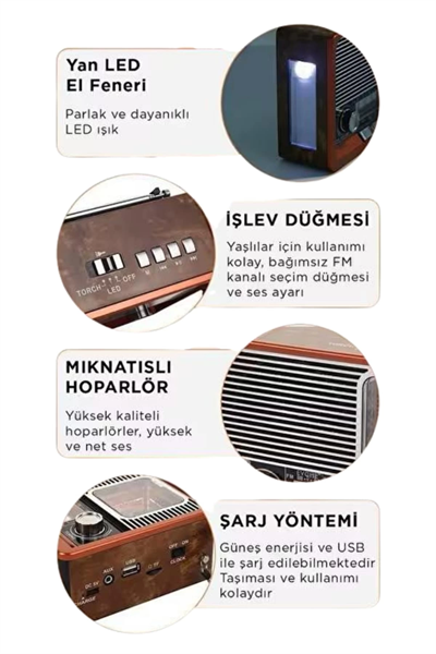 Vintage Nostaljik Radyo AUX USB SD Kart Girişli Şarjlı Bluetooth Bağlantılı