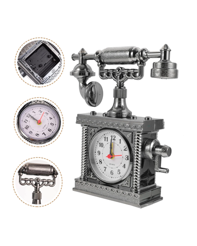 Vintage Telefon Tasarımlı Masa Saati ve Çalar Saat Dekoratif Model