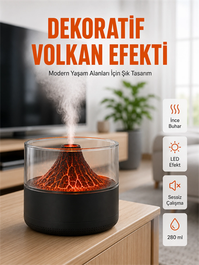 Volkanik Tasarımlı LED Işıklı Ultrasonik Nemlendirici