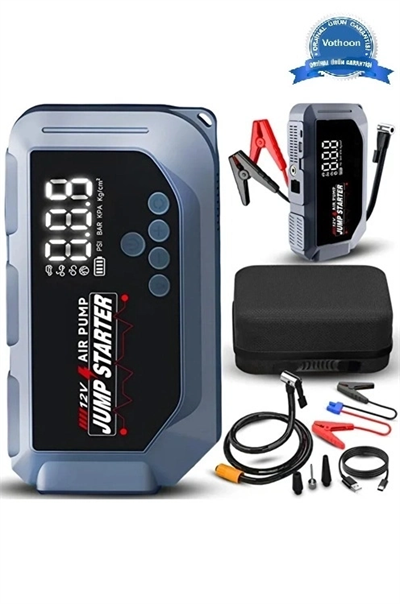 Vtn-605 Şarjlı 12.000 Mah Taşınabilir Çantalı Araç Akü Şarj Takviyeli Işıklı Hava Kompresörü