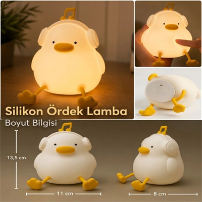 Vurmalı 7 Renkli Silikon Ördek Led Masa Lambası, Müzisyen Tasarımlı, Dokunmatik Renk Değiştiren Dekoratif Usb Gece Lambası Bx40