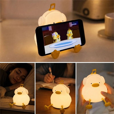 Vurmalı 7 Renkli Silikon Ördek Led Masa Lambası, Müzisyen Tasarımlı, Dokunmatik Renk Değiştiren Dekoratif Usb Gece Lambası Bx40
