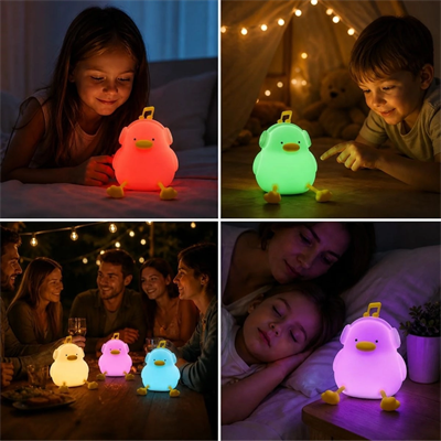 Vurmalı 7 Renkli Silikon Ördek Led Masa Lambası, Müzisyen Tasarımlı, Dokunmatik Renk Değiştiren Dekoratif Usb Gece Lambası Bx40