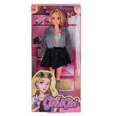 WG-115519-20 Kürk Ceketli Elbiseli Bebek 29 cm  - 1 Adet Stokta Olan Gönderilir