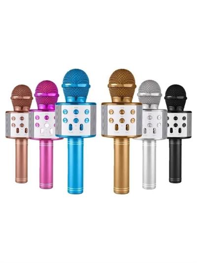 WİRELESS MİKROFON KARAOKE - HOPARLÖR USB ŞARJLI USB - TF - AUX RENKLİ KROM KAPLAMA PİL:800mAh - DC 5V BLS-25 (3936)
