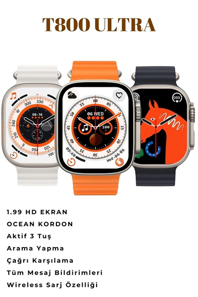 Watch 8 Series Ultra Uyumlu T800 Ultra Şık Tasaraımlı 3 Tuş Aktif 2023 Akıllı Saat