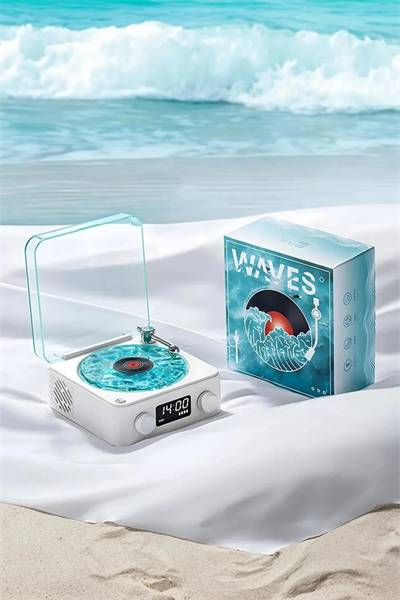 Waves Nostalji Plak Görünümlü Bluetooth Hoparlör 3d Ses Dalgası Retro Müzik Plak Mavi