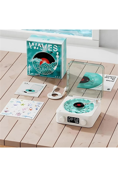 Waves Nostalji Plak Görünümlü Bluetooth Hoparlör 3d Ses Dalgası Retro Müzik Plak Mavi