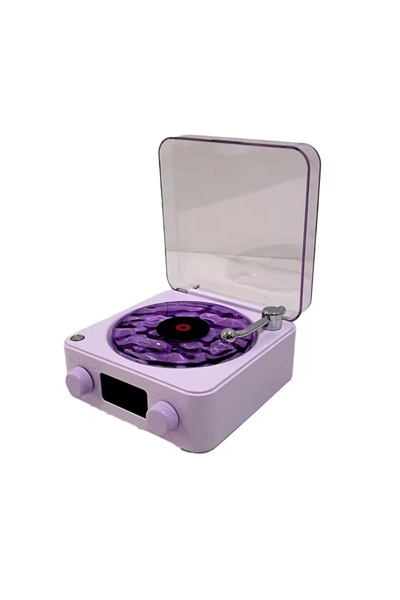 Waves Nostalji Plak Görünümlü Bluetooth Hoparlör 3d Ses Dalgası Retro Müzik Plak Mor