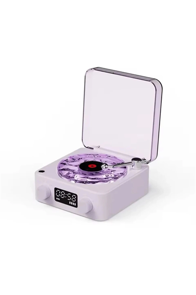 Waves Nostalji Plak Görünümlü Bluetooth Hoparlör 3d Ses Dalgası Retro Müzik Plak Mor