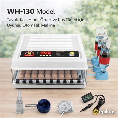 Wh-130 Kuluçka Makinesi -Tavuk Kaz Hindi Ördek ve Kuş Türleri Uyumlu Yedek Motor Hediyeli