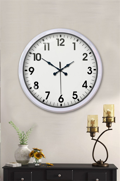 White Classic Modern 52 Cm Metal Duvar Saati