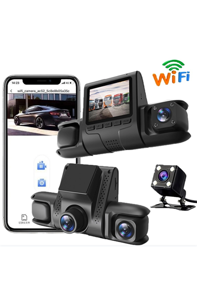 Wi-Fi Bağlantılı 1080P HD 4 Kameralı Araç İçi Kayıt Sistemi, 2.4 İnç Ekran ve Gece Görüş Özellikli