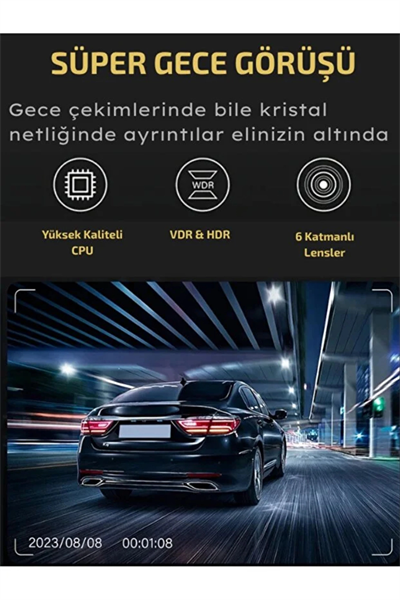 Wi-Fi Bağlantılı Araç İçi Kamera - Üçlü Kamera Desteği, G-Sensör ve Park Modu Özellikli