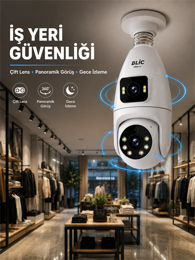 Wi-Fi Çift Lens Ampul Kamera  Akıllı Ev Güvenliği